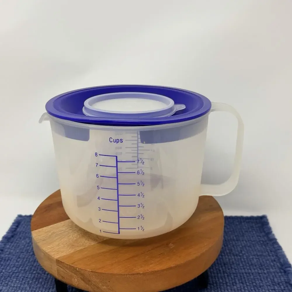 Tupperware Mix-N-Stor 8 Cup Measuring Bowl Sheer Blue Lid 1628-E USA